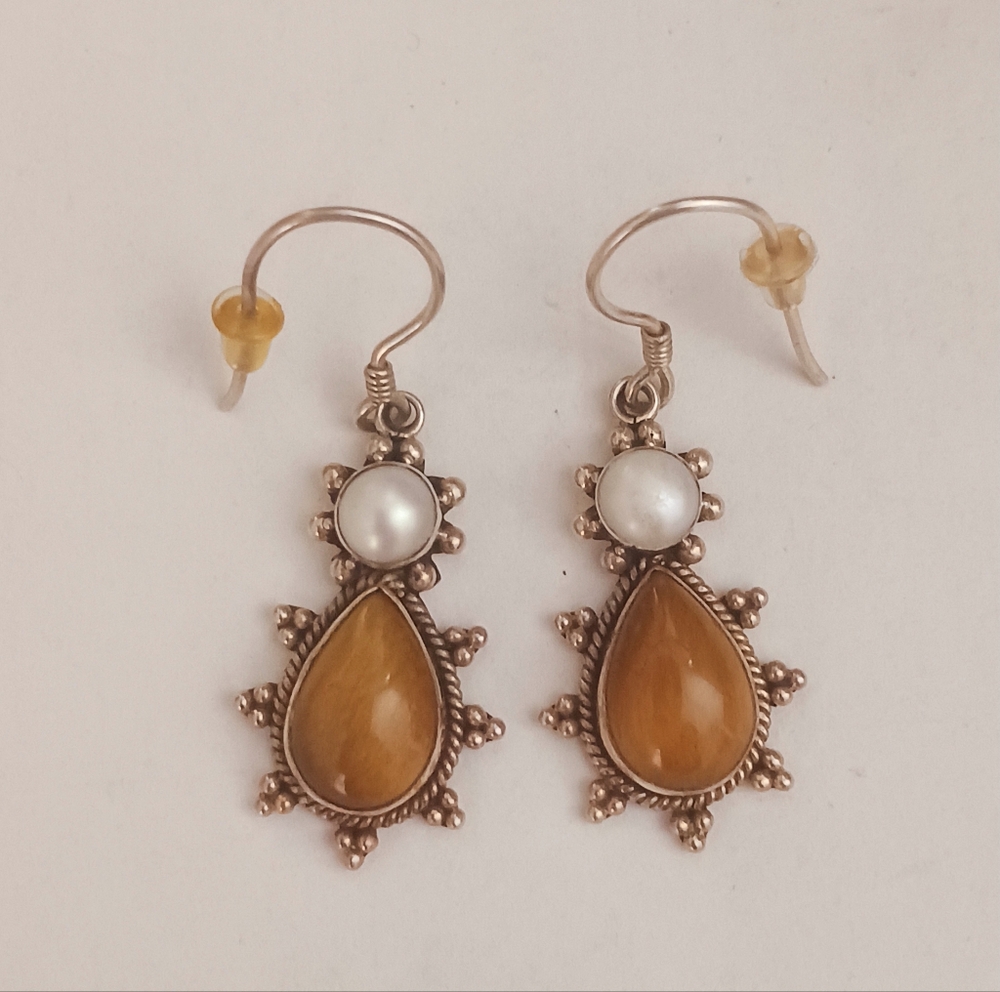 Tiger's Eye Pearl Earrings
